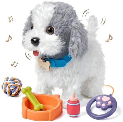 Sogiol® Interactieve Knuffelhond die Loopt en Blaft - Elektronische Puppy met Riem & Accessoires - Wandelende Speelgoedhond met Likfunctie & Geluid - Cadeau voor Kinderen vanaf 3 jaar- Bruin Pluche