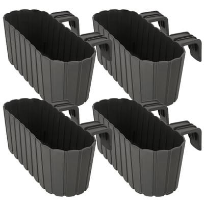 KOTARBAU® 4 st Balkonbak, Bloembak voor Balkon, PVC, 40x15x15 cm, Grijs, Balkonbak met Houder, Plantenbak, Ovaal, Lichtgewicht, Balkondecoratie, Weerbestendig Plantenbak