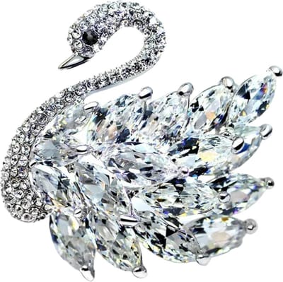 Fako Bijoux® - Broche - Zwaan - Strass - 43x39mm - Zilverkleurig - Transparant