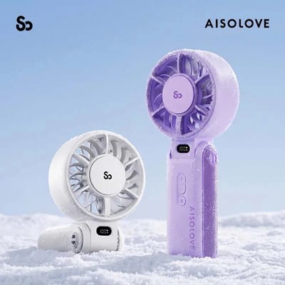 AISOLOVE Opvouwbare Handventilator F23 – 4000mAh – Halfgeleiderkoelplaat – 4 Snelheden – USB‑C – Draagbare Mini Ventilator – Stil – Voor Reizen, Sport & Bureau(wit)