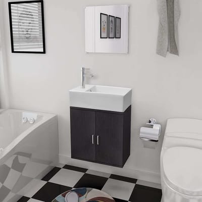 vidaXL - Badkamermeubelset - met - wasbak - zwart - 3-dlg