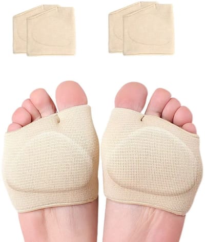 Daity Middenvoetsbeenkussentjes voor mannen en vrouwen - Middenvoetsbeenkussentjes voor sesamoiditis - metatarsalgie - 2 paar stoffen hoezen met gel-inzetstukken (medium - beige)