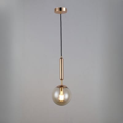Hanglamp met 1 lichtpunt, amber kleur glas en ronde plaat