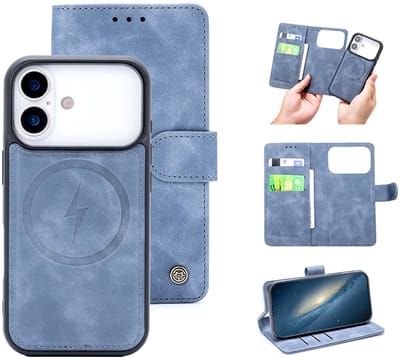 Casemania Hoesje Geschikt voor Apple iPhone 17 Pro - Shadow Gray - Kunstleer 2 in 1 Afneembare Bookcase - Geschikt voor MagSafe - Magnetische Telefoonhoesje met Pasjeshouder en Standaardfunctie