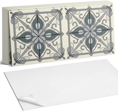 Coloray Plaktegels - Bloemenpatroon met ornamenten Zelfklevende Wandtegels - 40 cm x 20 cm - Grijs Plaktegels - 10 stuks - Rechthoek PVC Tegels - Plaktegels Badkamer - Vloertegels Zelfklevend - Vinyltegels Vloer Zelfklevend - Portugese Tegels