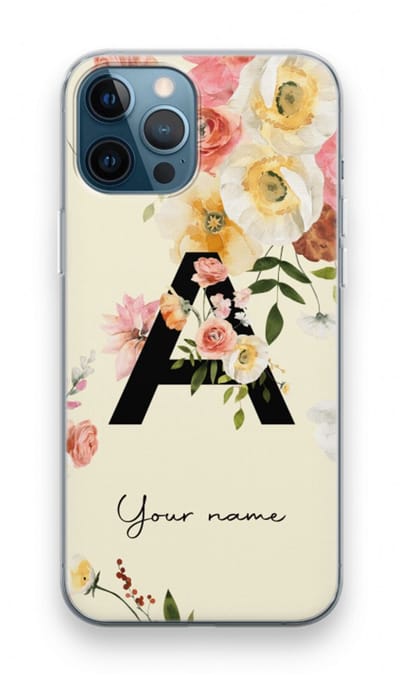 Gepersonaliseerd - Case Company® - Hoesje geschikt voor iPhone 12 Pro hoesje - Flirty Flowers Monogram - Soft Cover Telefoonhoesje - Bescherming aan alle Kanten en Schermrand