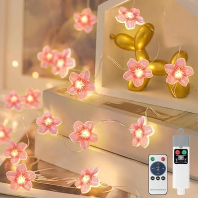 Lichtketting Kersenbloesem - Bloemenslinger LED - Decoratieve Sfeer - Oplaadbare Batterij - 5 meter 50 LEDs - Warm Wit