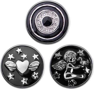 Quiges - Chunk 18mm Click Button Drukknoop Set van 3 Stuks Liefde Zwart met Zirkonia & Engel - EBCMSET018