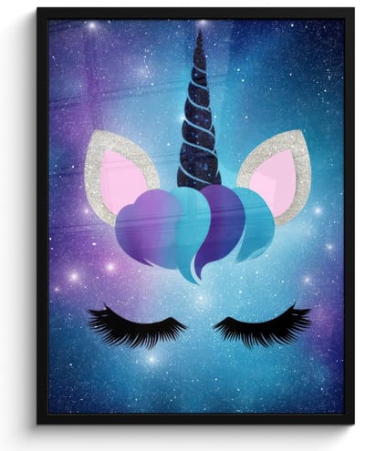 Poster in lijst - Fotolijst 60x80 cm - Posters - Eenhoorn - Sterren - Magisch - Blauw - Posterlijst zwart - Decoratie - Wanddecoratie woonkamer - Muurdecoratie slaapkamer