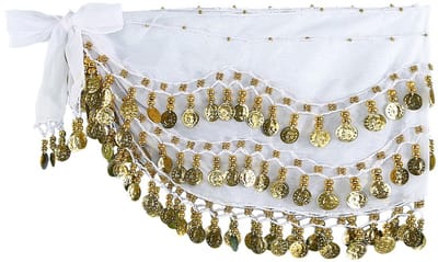 Jumada's - Buikdans sjaal - Heupsjaal - Wit - Gouden Muntjes - 150 cm