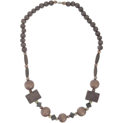 Behave – Ketting – Hout – Bruin Grijs Beige Kralen – 48 cm – Nikkelvrij