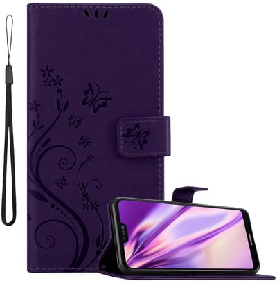 Cadorabo Hoesje geschikt voor Huawei P20 LITE 2018 / NOVA 3E in BLOEMEN DONKER PAARS - Beschermhoes in bloemmotief met magnetische sluiting, standfunctie en kaartsleuven Book Case Cover Etui