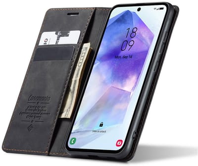 CaseMania Bookcase hoesje geschikt voor Samsung Galaxy S26 - Effen Zwart - Kunstleer