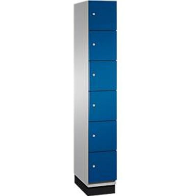 C+P Cambio lockerkast, 1 vak, 6 vakken, met plint, B 300 x D 525 x H 1980 mm, blank aluminium/ gentiaanblauw