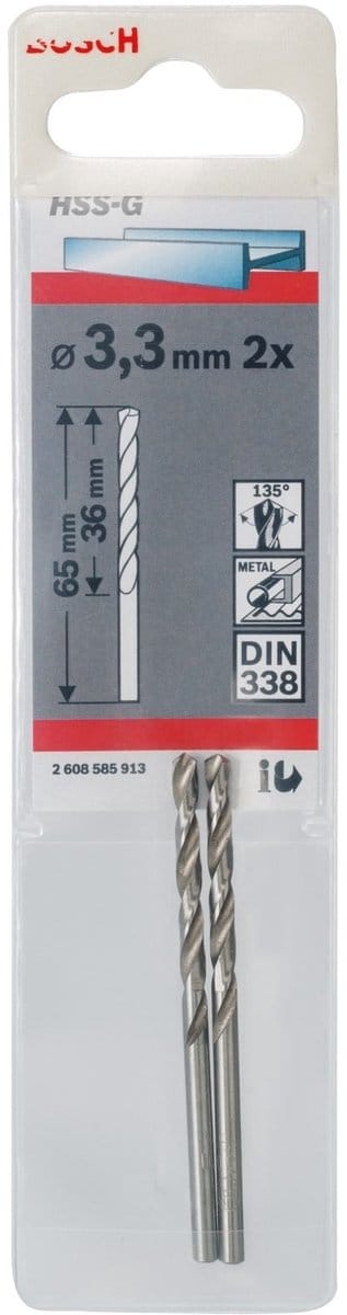 Bosch - Metaalboren HSS-G, Standard 3,3 x 36 x 65 mm