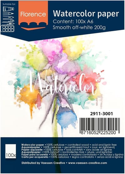 Aquarelpapier - Off White - A6 - 200 grams - Gladde Structuur - Smooth - Florence - 100 vellen