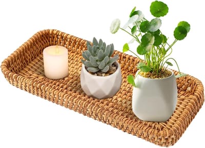 Handgeweven Rieten Opbergmand voor Badkamer, Keuken en Woonkamer - Decoratieve Mand voor Lades (27.5 x 11 x 4 cm)