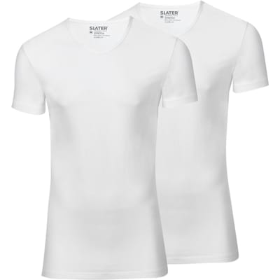 Slater 6900 - Stretch 2-pack extra lang T-shirt V-hals korte mouw wit M 95% organisch katoen 5% elastan
