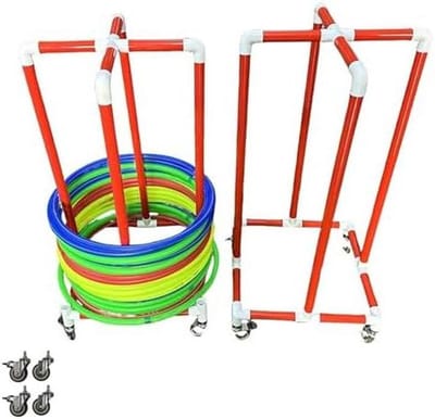 Hoelahoep Opbergrek - Hoepel Organizer Kar - Fitnessruimte Organiseren - Met 360° Draaiwielen - Tot 35 Hoepels - Rood & Wit