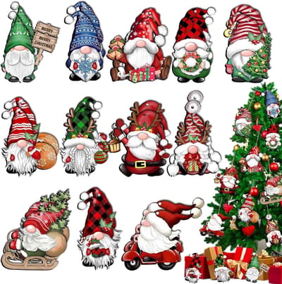 Kerstboomdecoraties 24 stuks - houten hangers - schattige kerstgnomes - sfeervolle versiering voor kerstboom - ShopVlot