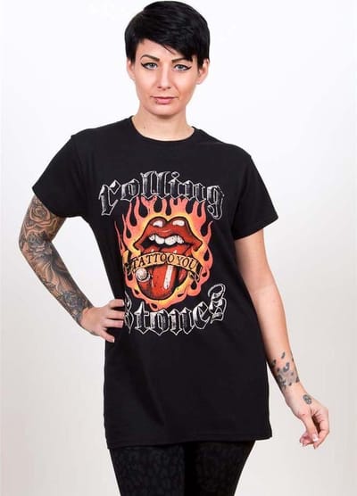The Rolling Stones - Flaming Tattoo Tongue Heren T-shirt - M - Zwart