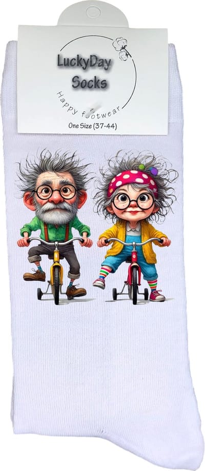 Liefste Oma - Liefste Opa - Grappige sokken - Origineel cadeau - Verjaardag cadeau - Sint cadeau - Leuke sokken - Fiets - Vrolijke sokken - Grappig cadeau - Pensioen cadeau - Kerstcadeau - Vaderdag - Moederdag - Opa - Oma - Socks maken Happy - 37-44
