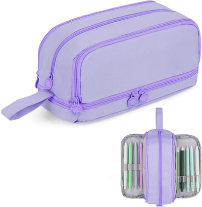 Etui, Grote Etui met 4 Vakken, Etui voor Schoolbenodigdheden, Grote Etui met Handvat voor Kinderen, Dames, Heren, voor School en Kantoor（Paars）
