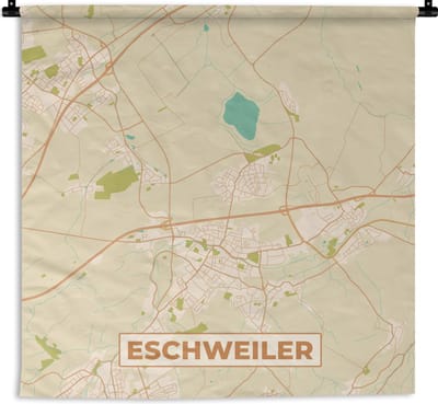 Wandkleed - Wanddoek - Vintage - Eschweiler - Plattegrond - Kaart - Stadskaart - 180x180 cm - Wandtapijt