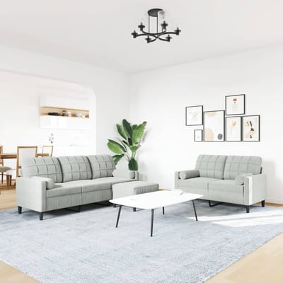 vidaXL - 3-delige - Loungeset - met - kussens - en - bolsters - fluweel - lichtgrijs