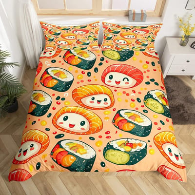 Sushi Dekbedovertrek Sets Voor Kinderen Jongens Meisjes Lichtgewicht Dons Dekbedovertrekken Slaapkamer Decoratie 2 Kussenslopen 1 Dekbedovertrek Geen Dekbed EU King(240*220cm)3pcs