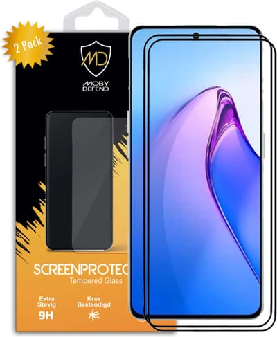 2-Pack MobyDefend Screenprotectors - Geschikt voor Oppo Reno8 Pro - Screensaver Met Zwarte Randen - Gehard Glas
