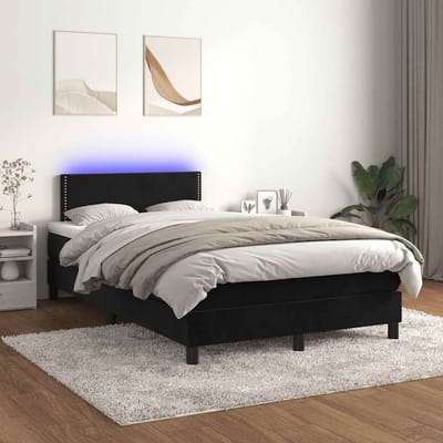 vidaXL - Boxspring - met - matras - en - LED - fluweel - zwart - 120x200 - cm
