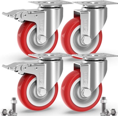 Dailygoody - 4 Zwenkwielen voor Meubels - Zwenkwielen met Rem - Zware Belasting tot 800 kg - Rubber Zwenkwielen - Zilverkleurig