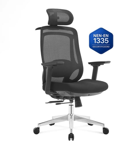 OfficeSense OS120 Ergonomische Bureaustoel – Mesh Kantoorstoel – NEN1335 – Kantelbaar – Lendensteun – Volwassenen – Zwart – Comfort Design