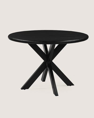 Ronde Eettafel 100 cm Mangohout – Zwart – Zwart Metalen Matrix Onderstel – Landelijk – 4 Personen