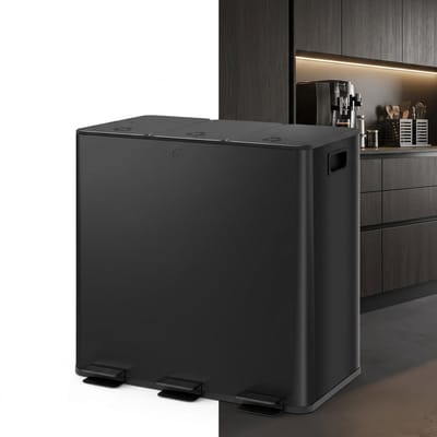 Prullenbak 3 vakken - Afvalscheiding - 3 x 15 L inhoud - Duo pedaalemmer Grijs- Afvalemmer 45 Liter - Recycle Afvalbak - Afvalscheidingsprullenbak - Hygiënisch Afval Scheiden - Keuken Vuilbak - Kantoor Prullenbakk - Zwart
