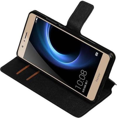 Cross Pattern TPU Bookstyle Wallet Case Hoesjes Geschikt voor Huawei Honor V8 Zwart