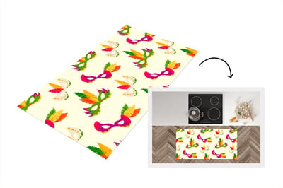 Keukenloper - Loper keuken - Carnaval - Masker - Patronen - 120x60 cm - Keukenloper vinyl