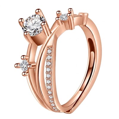 Roos goudkleurige ring dames maat 6 met steen ronde transparante steen open ring gekruiste band verstelbare ring met zirkonia details ring met steen