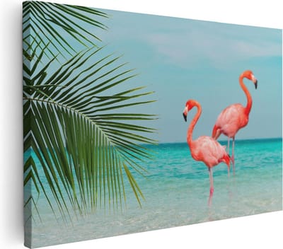 Artaza Canvas Schilderij Strand En Zee - 30x20 cm - Klein - Wanddecoratie Flamingo - Muurdecoratie Tropisch - Schilderijen Op Canvas