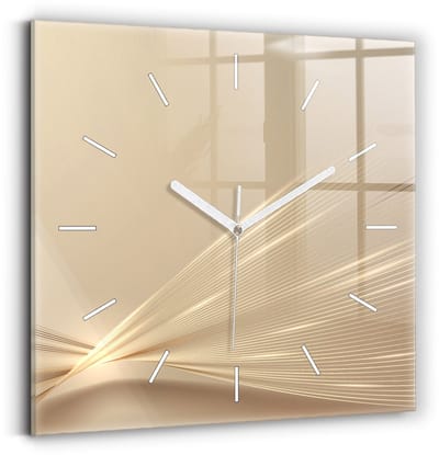 Wallfluent Wandklok - Abstract licht Unieke Wandklok - 30 cm x 30 cm - Gouden Wandklok - Witte Handen - Wandklok Zonder Cijfers - Stille Wandklok Slaapkamer - Vierkante Glas Klok - Scandinavisch Wandklok - Klok als Muurdecoratie