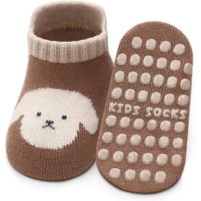 Chaussettes de sol pour enfants pour filles garçons printemps automne coton dessin animé tout-petit chaussettes antidérapantes pour enfants décontractées bébé enfant chaussette maison 3-5Years(L) brown