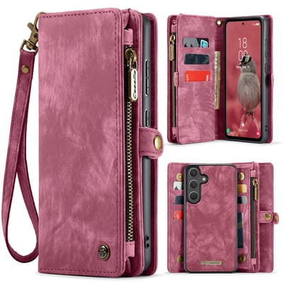 Caseme Geschikt voor Samsung Galaxy S25 FE hoes - Vintage 2 in 1 portemonnee - Rood