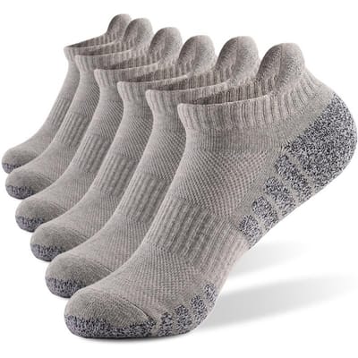 6 Paar Atletische Enkelsokken Sport Sokken Laag Uitgesneden Prestatie Dikke Kussen Gebreide Sneldrogende Sok Outdoor Fitness Ademende Sokken L US 8-11  EU 38-42 gray