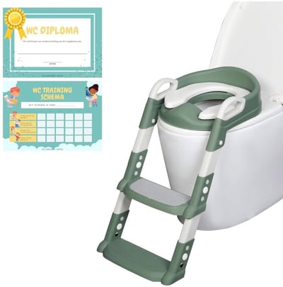 CLVP® WC Verkleiner met Trapje - Potje Peuter - Plaspotje Opvouwbaar - Wit en Groen