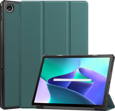 Hoesje Geschikt voor Lenovo Tab M10 Plus (3e / 3rd Generatie) - Dun & Stevig - Trifold Bookcase - Hard Cover - Hardcover Book Case - Tablet Hoes - Donkergroen