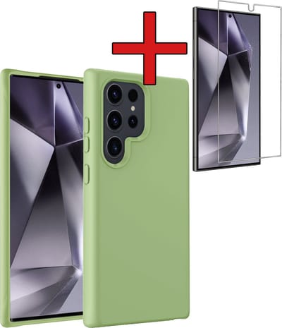 Hoesje - Met Screenprotector - Geschikt voor Samsung Galaxy S24 Ultra - Sterk & Shockproof - Telefoon Hoes - Back Cover - Siliconen Case - Telefoonhoes - Groen