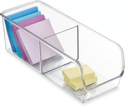 Famanu – Opbergdoos met 2 vakken - kleine plastic container voor kast of lade - stapelbare voedselcontainer zonder deksel - transparant