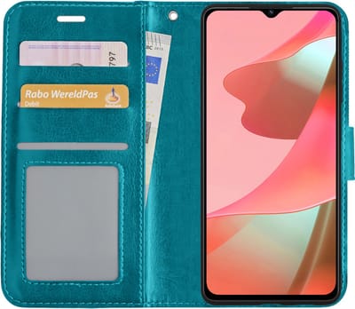 Hoesje - Met Pasjeshouder - Geschikt voor OPPO A16 - Luxe Bookcase Portemonee - Flip Case - Kunstleer Book Case - Flipcase - Book Cover - Walletcase - Portemonneehoes - Turquoise