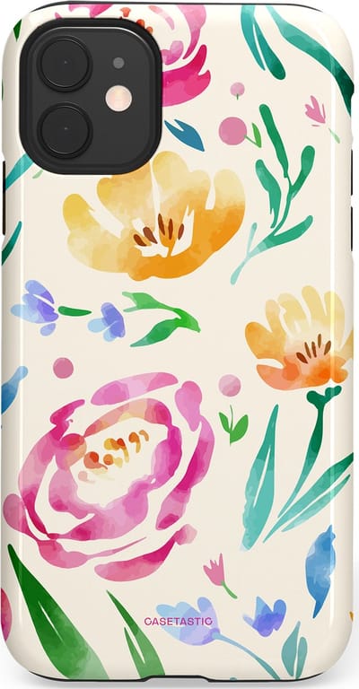 Casetastic hoesje geschikt voor Apple iPhone 11 - Dubbellaagse bescherming - Aquarel serenade - Fashion Case - Wit Mintgroen Crème Lichtroze